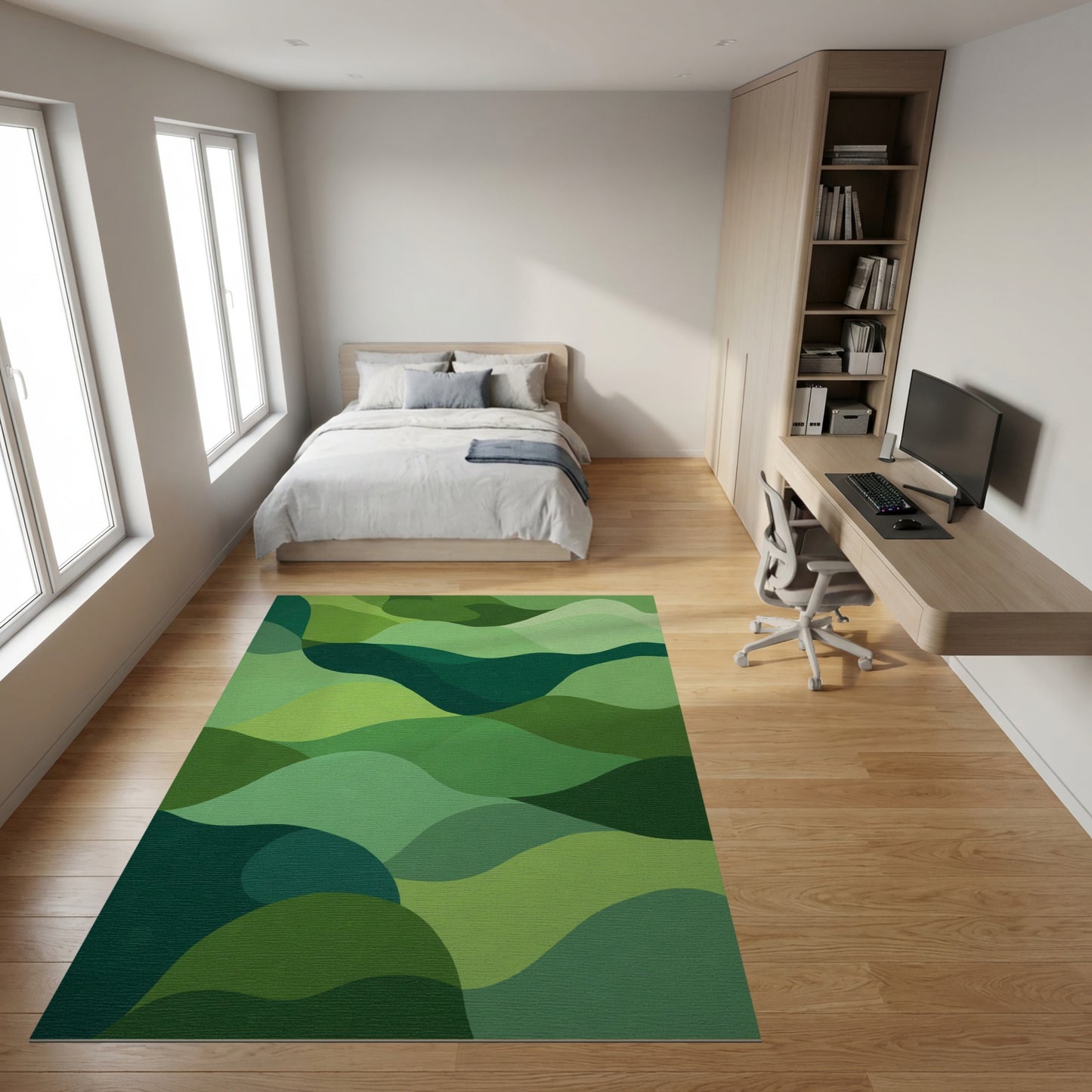 Layered Green Wavy Tones Rug