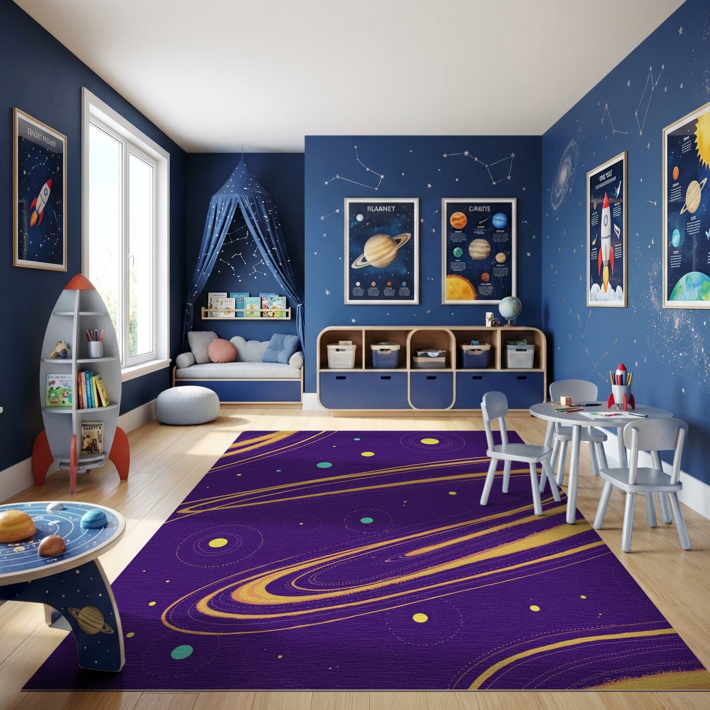 Cosmic Purple Swirling Yellow Teal Rug