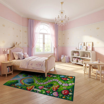 Whimsical Mushroom Rainbow Forest Path Rug