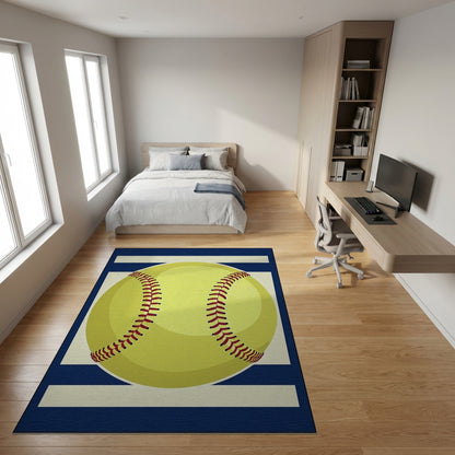 Yellow Softball Navy White Striped Rug