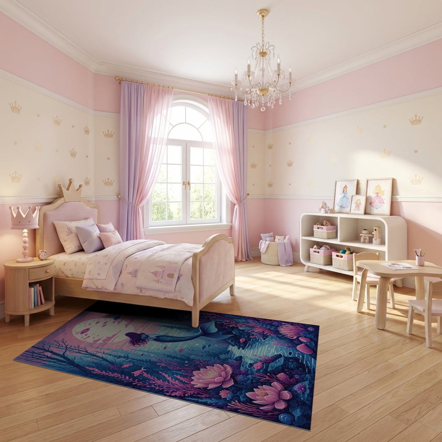 Mystical Mermaid Moonlit Lotus Forest Rug