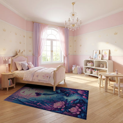 Mystical Mermaid Moonlit Lotus Forest Rug