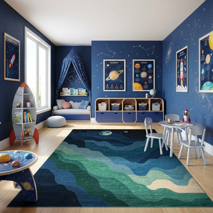 Starry Wavy Navy Earth Cosmic Rug
