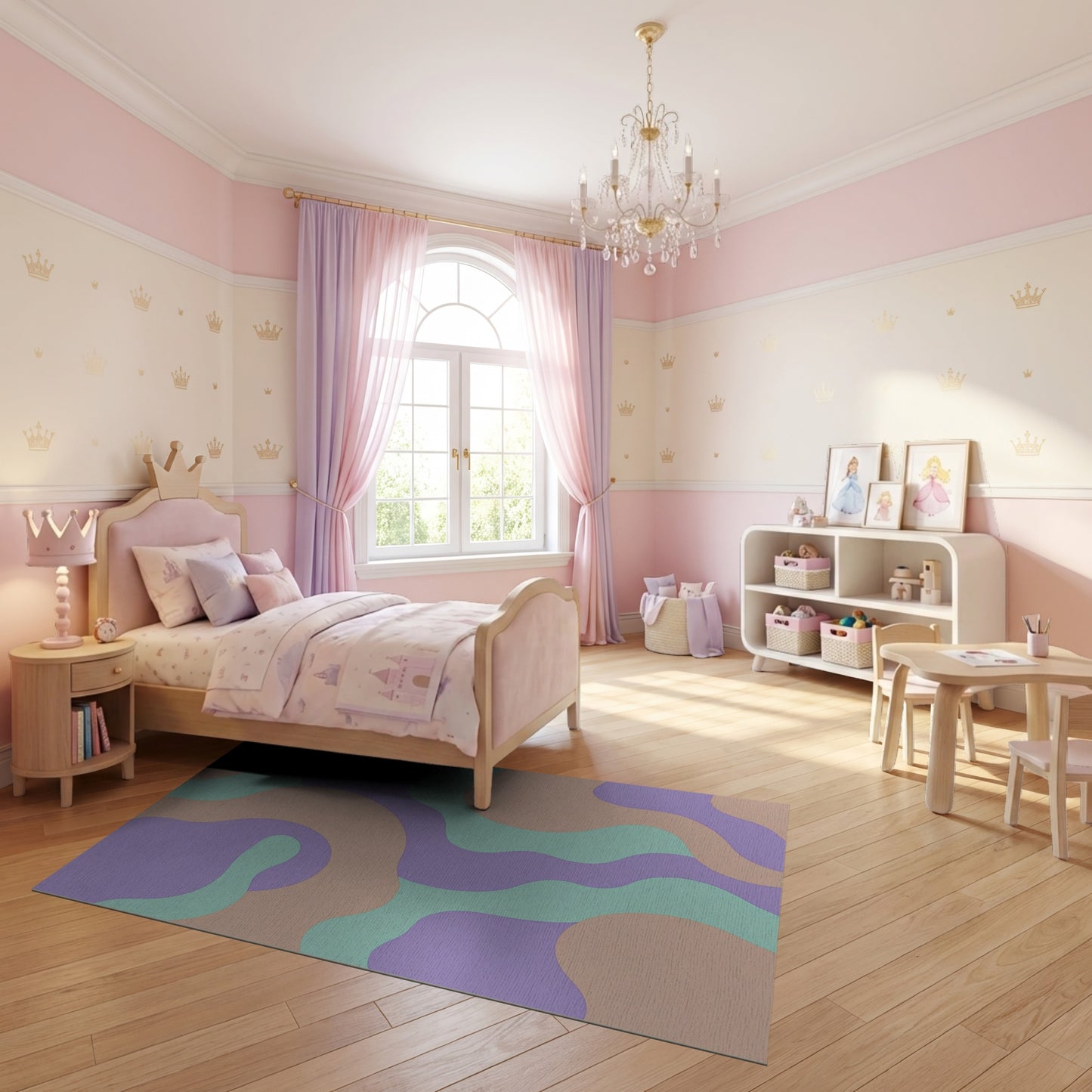 Modern Lavender Peach Mint Wavy Rug