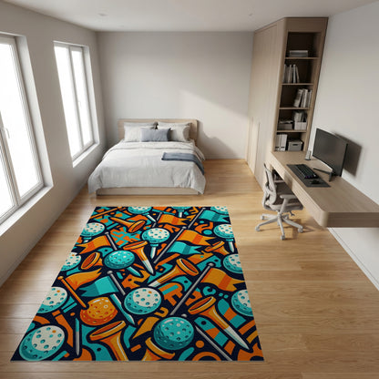 Vibrant Golf Balls Tees Flags Rug