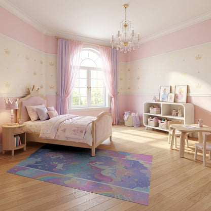 Whimsical Unicorn Rainbow Stars Clouds Rug