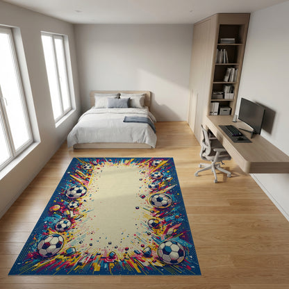 Vibrant Explosive Soccer Balls Rug