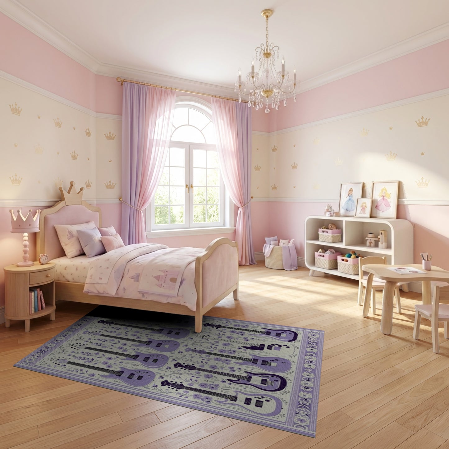 Purple Electric Guitars Floral Rug