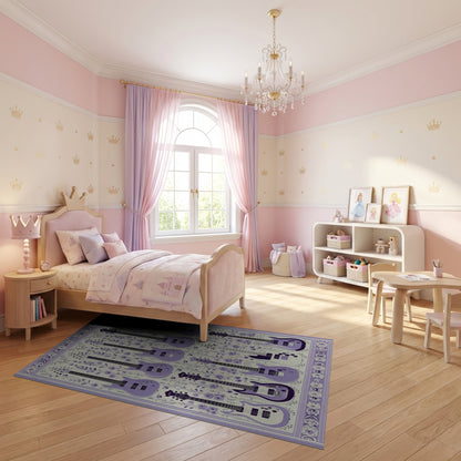 Purple Electric Guitars Floral Rug