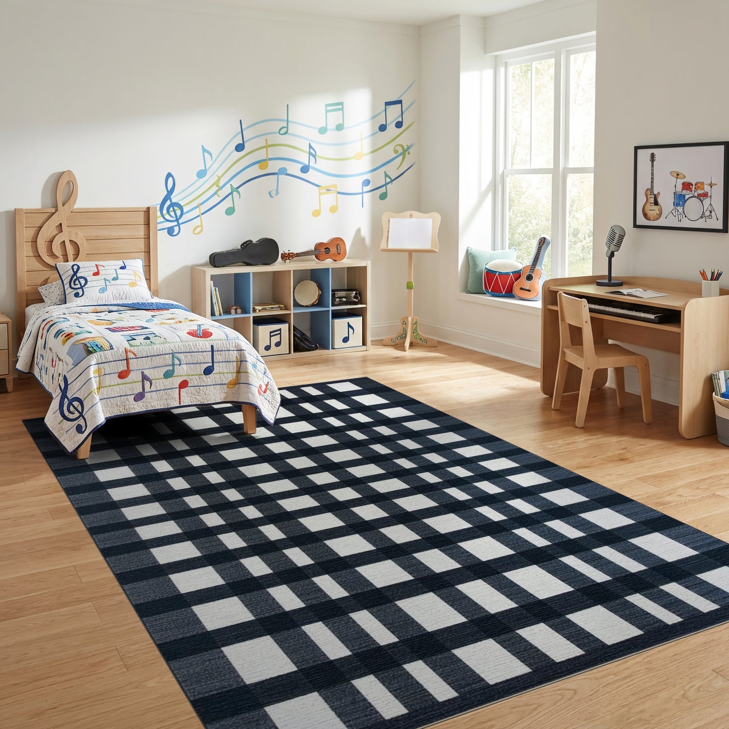 Black and White Geometric Grid Rug