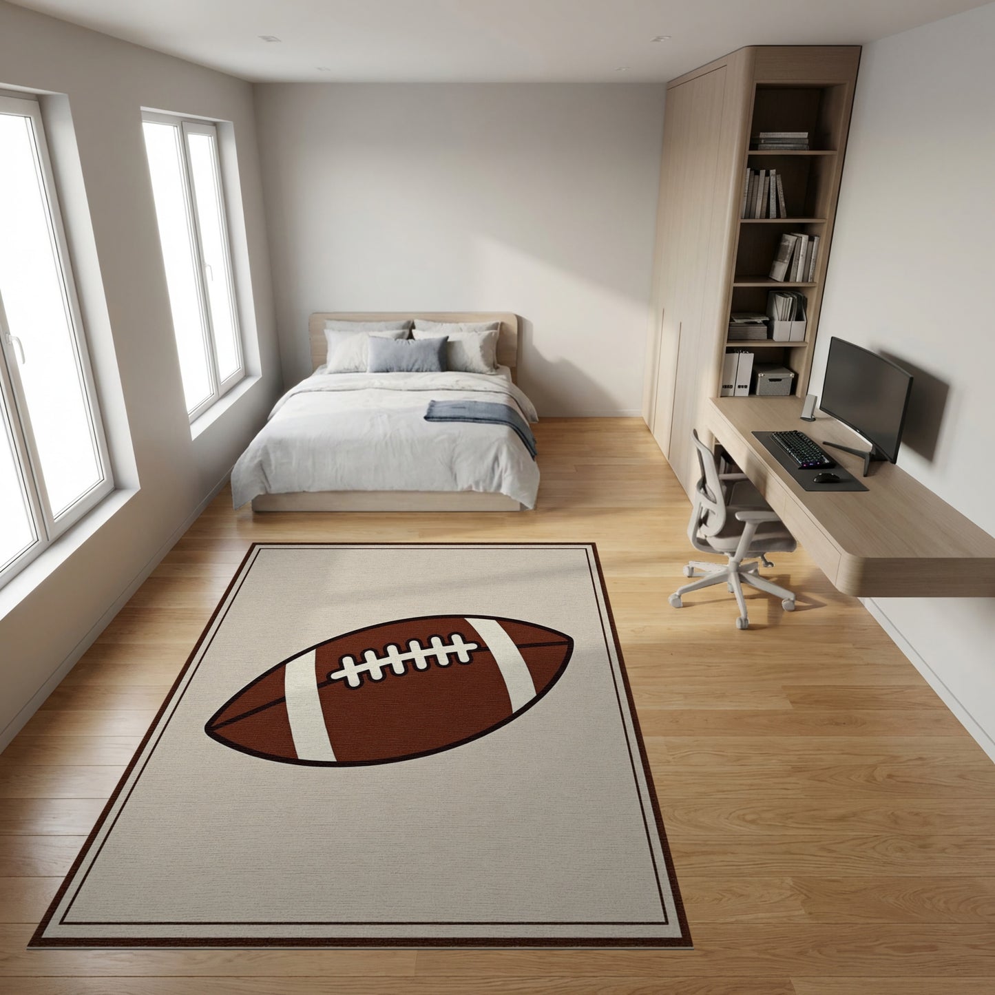 Brown and White Laced Football Rug