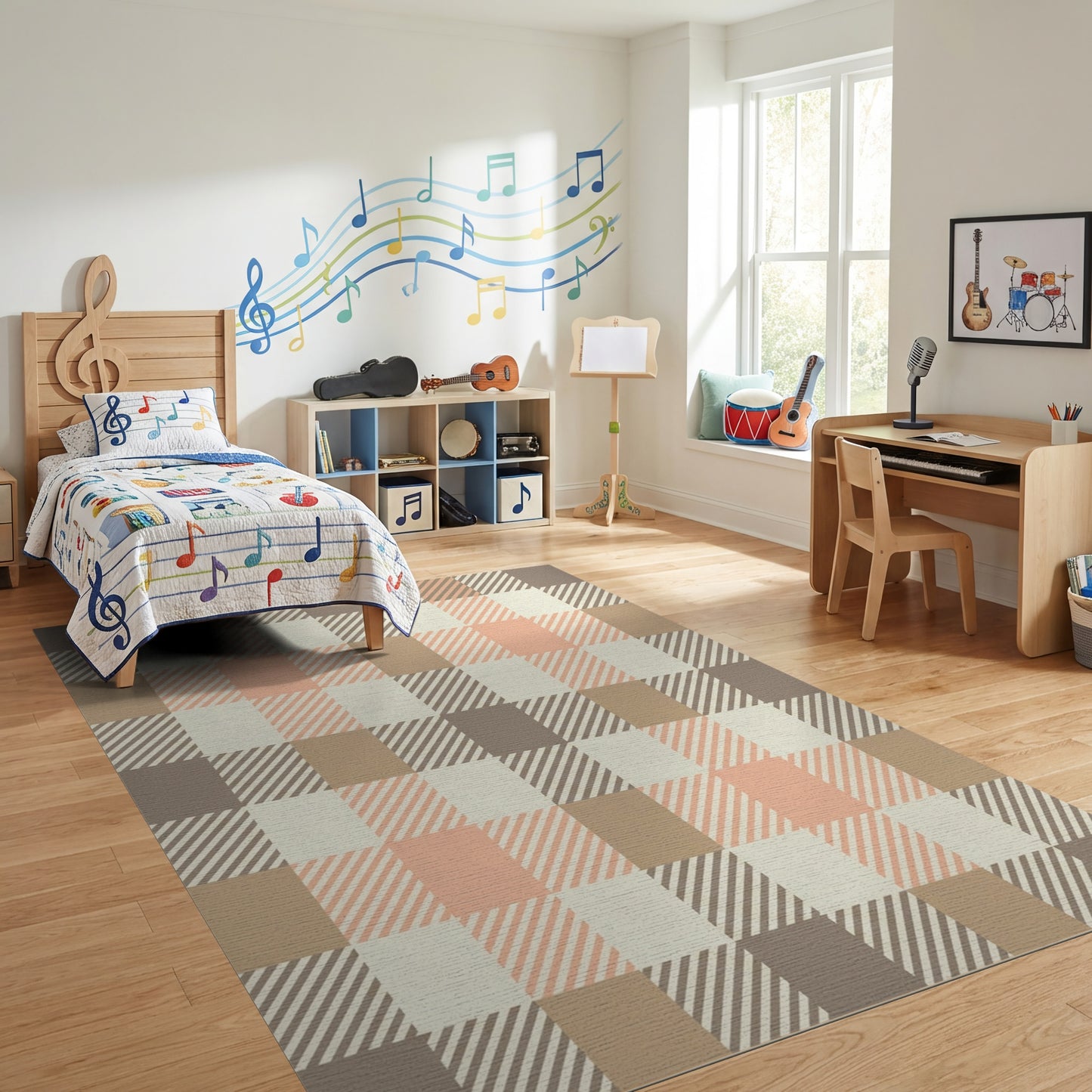 Warm Plaid Peach Brown Cream Rug