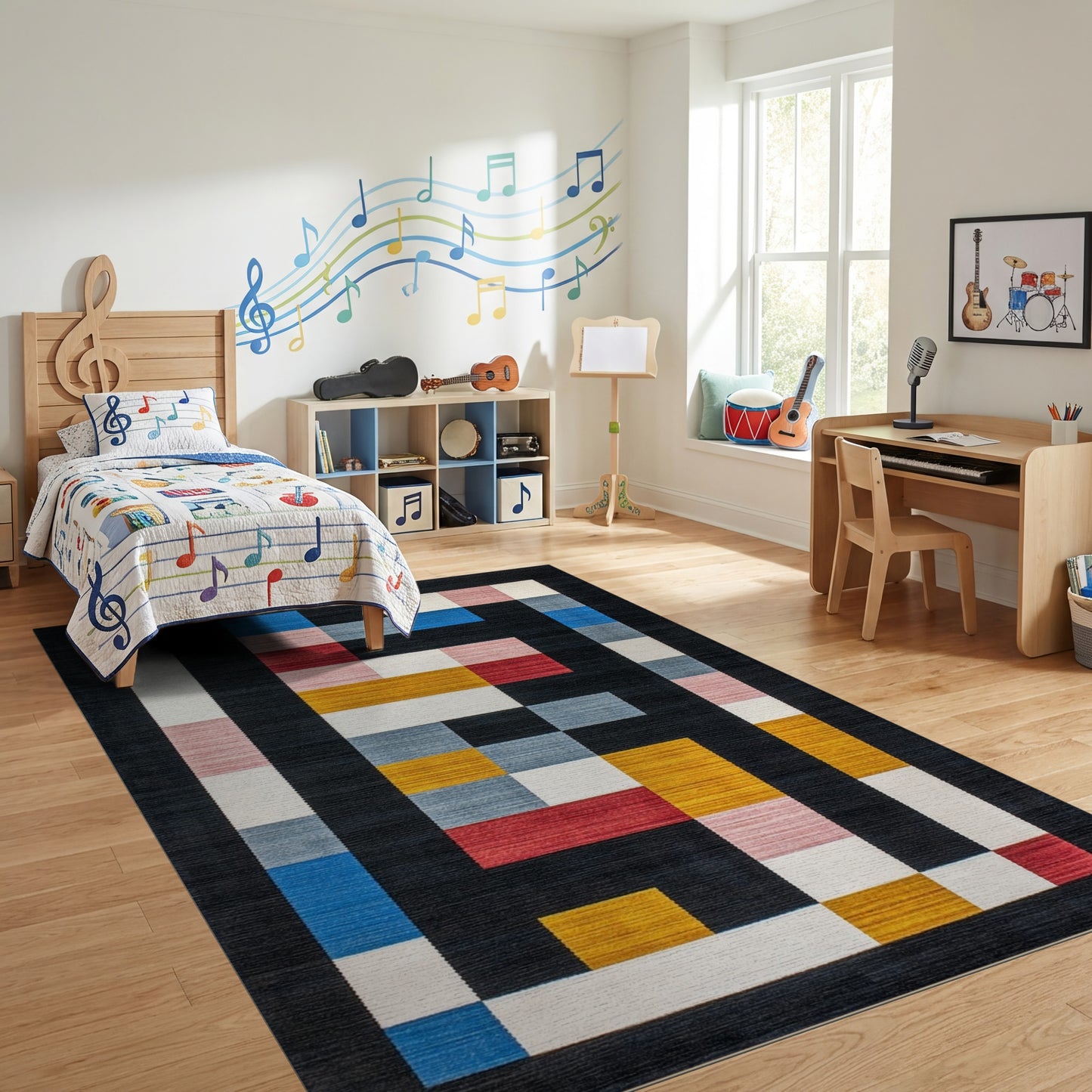 Modern Multicolor Geometric Blocks Rug