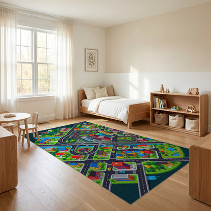 Vibrant Isometric City Race Track Rug 2