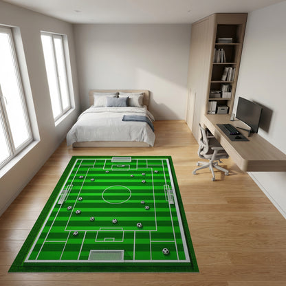 Striped Green Soccer Field Balls Rug