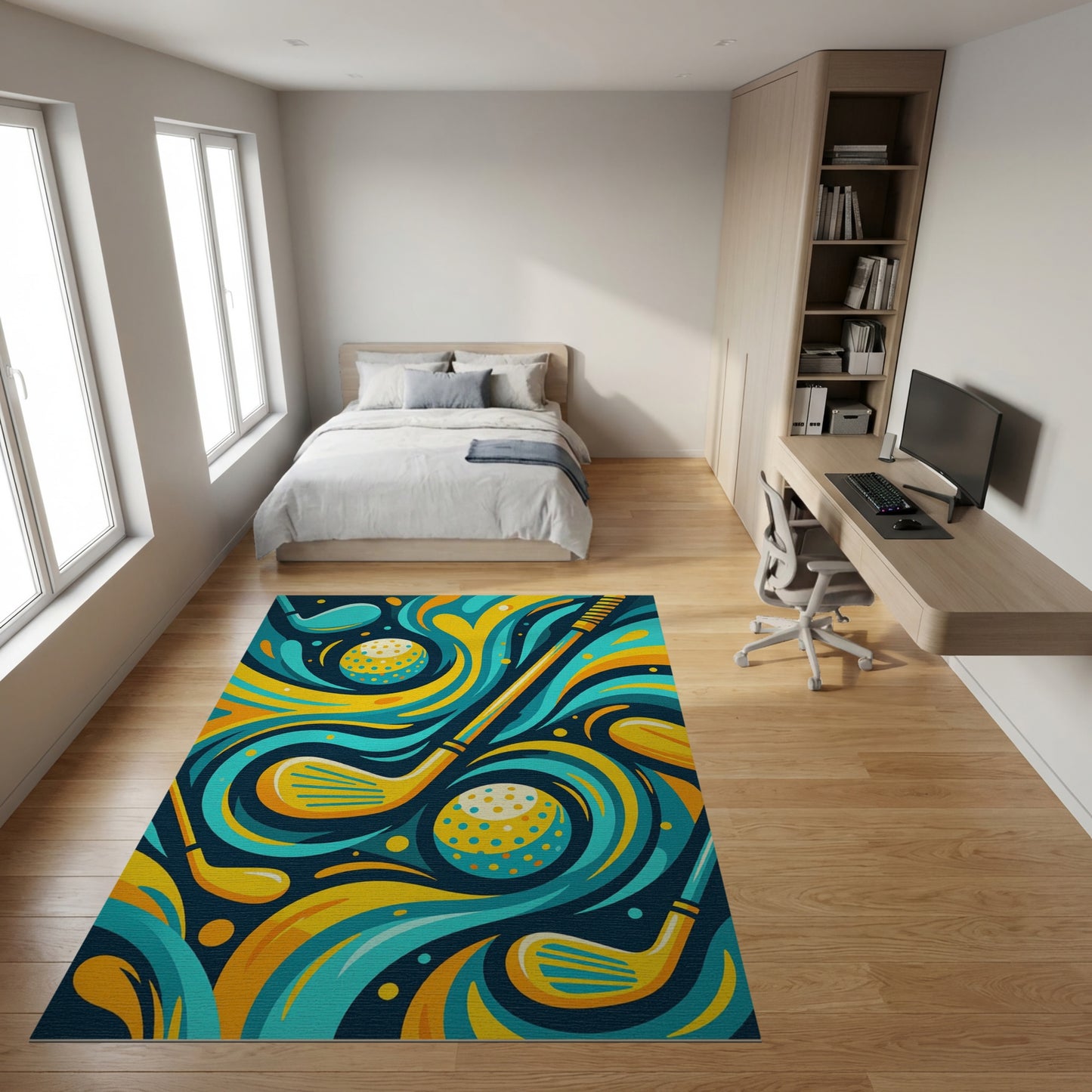 Vibrant Teal Golf Clubs Splash Rug