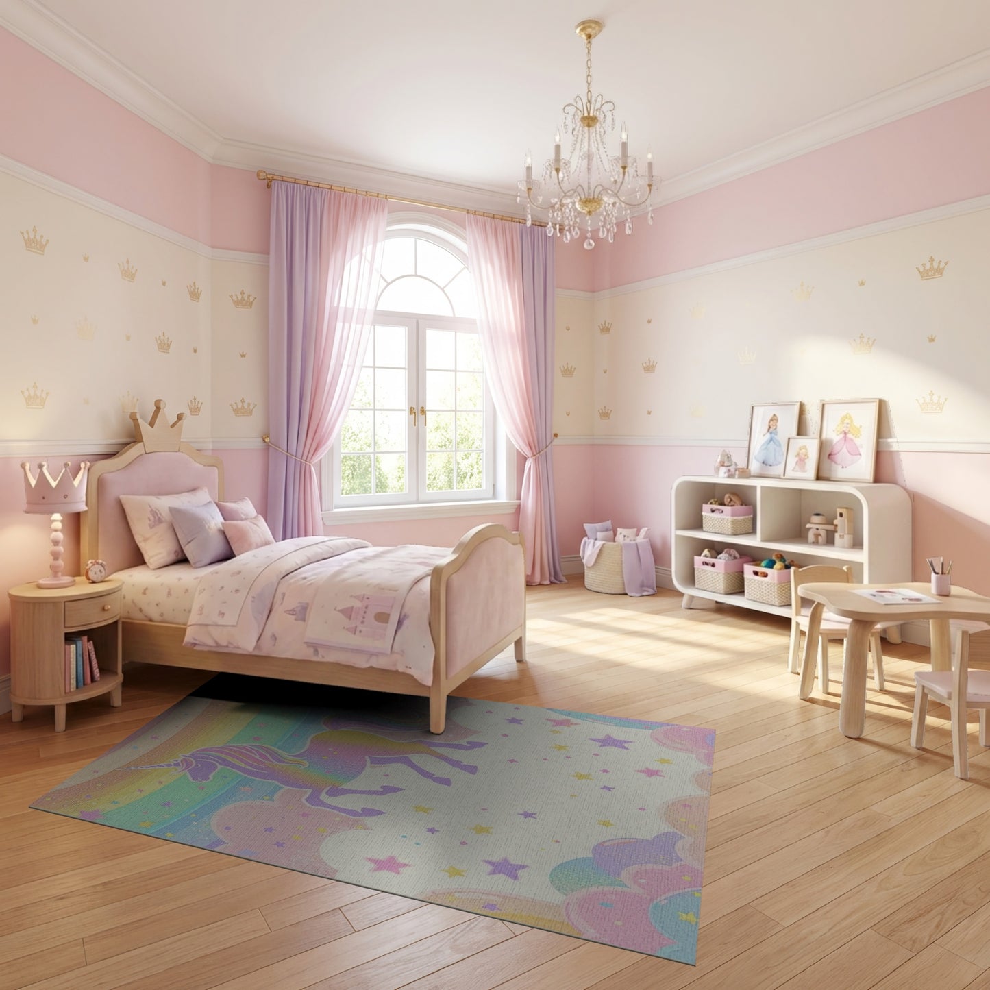 Whimsical Unicorn Rainbow Stars Clouds Rug 2