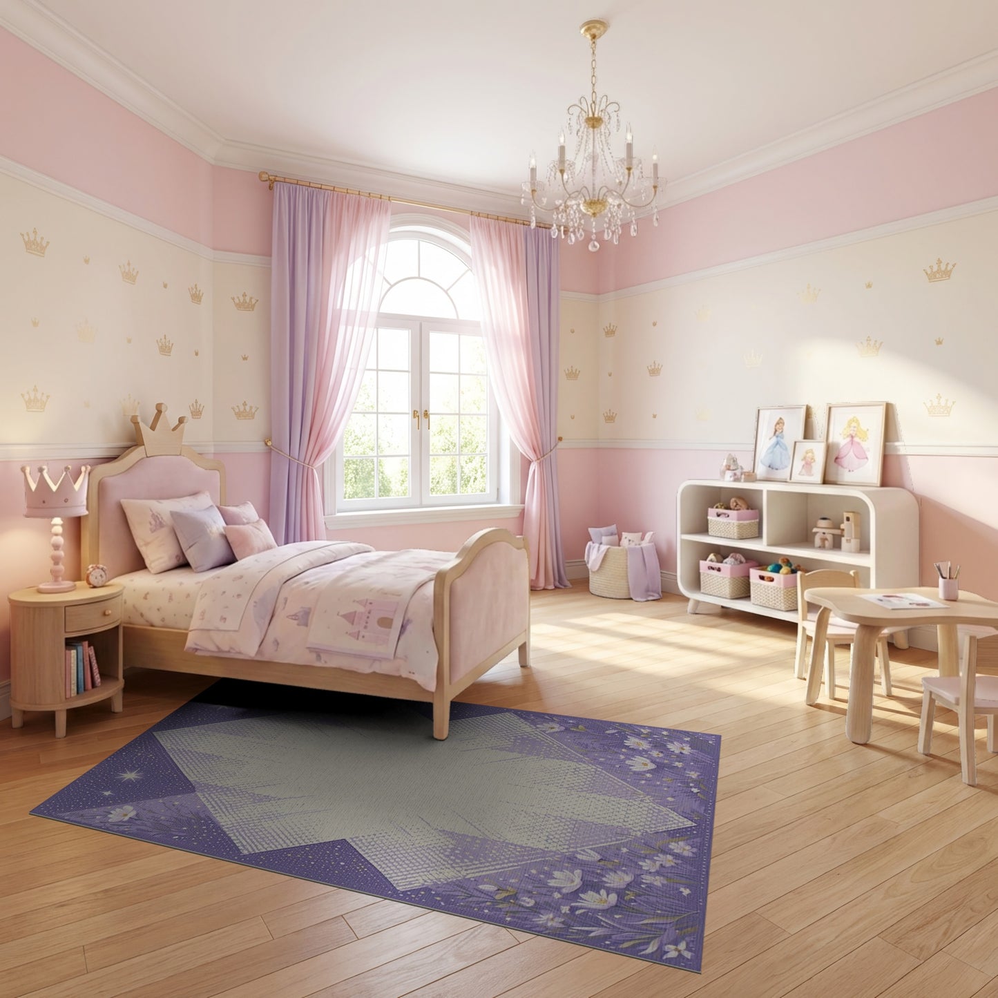 Purple Starry Geometric Floral Rug