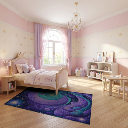 Purple Teal Cosmic Swirl Stars Rug