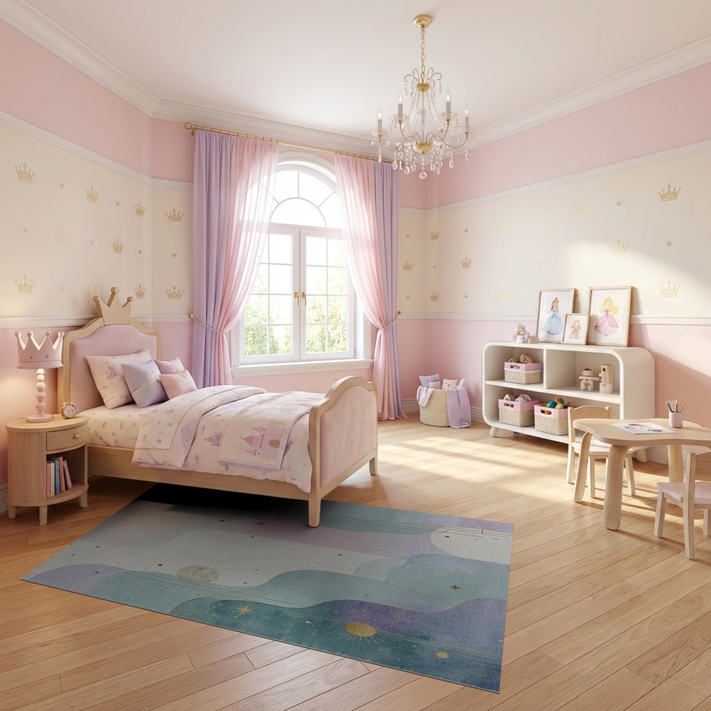 Ethereal Teal Purple Starry Waves Rug