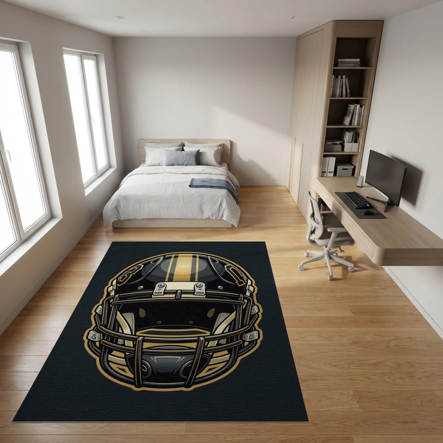 Bold Black Gold Striped Helmet Rug