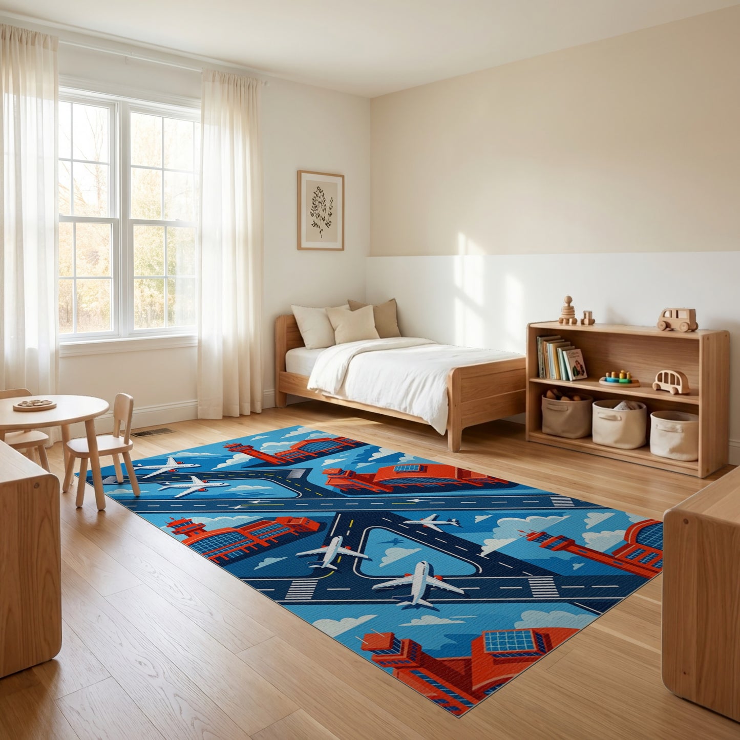 Modern Isometric Airport Planes Runways Rug