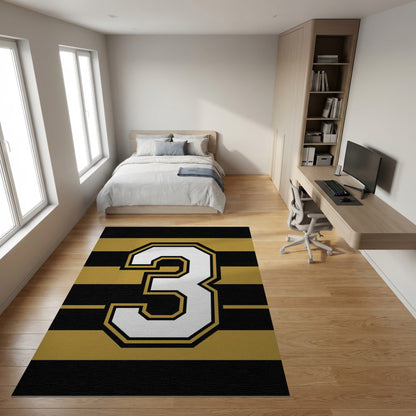 Bold Black Gold Striped Number 3 Rug