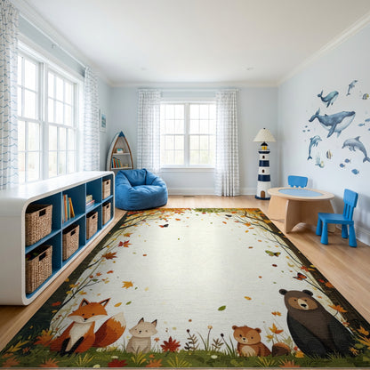 Whimsical Autumn Woodland Fox Bear Rug