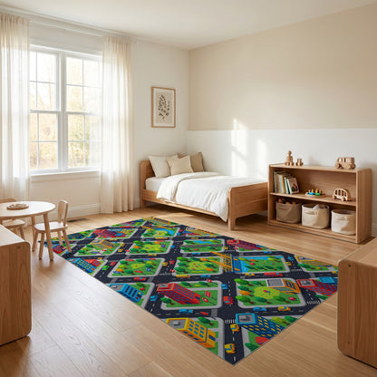 Colorful Isometric City Parks Bridge Rug
