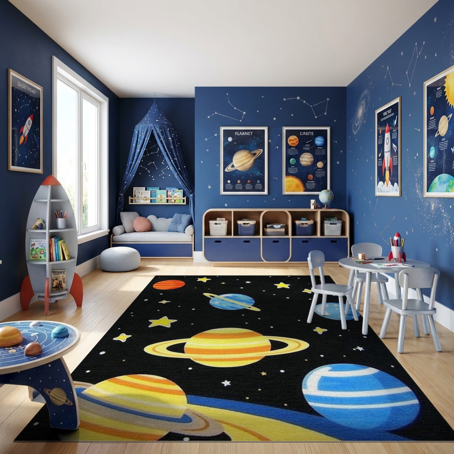 Vibrant Cosmic Planets Stars Rug