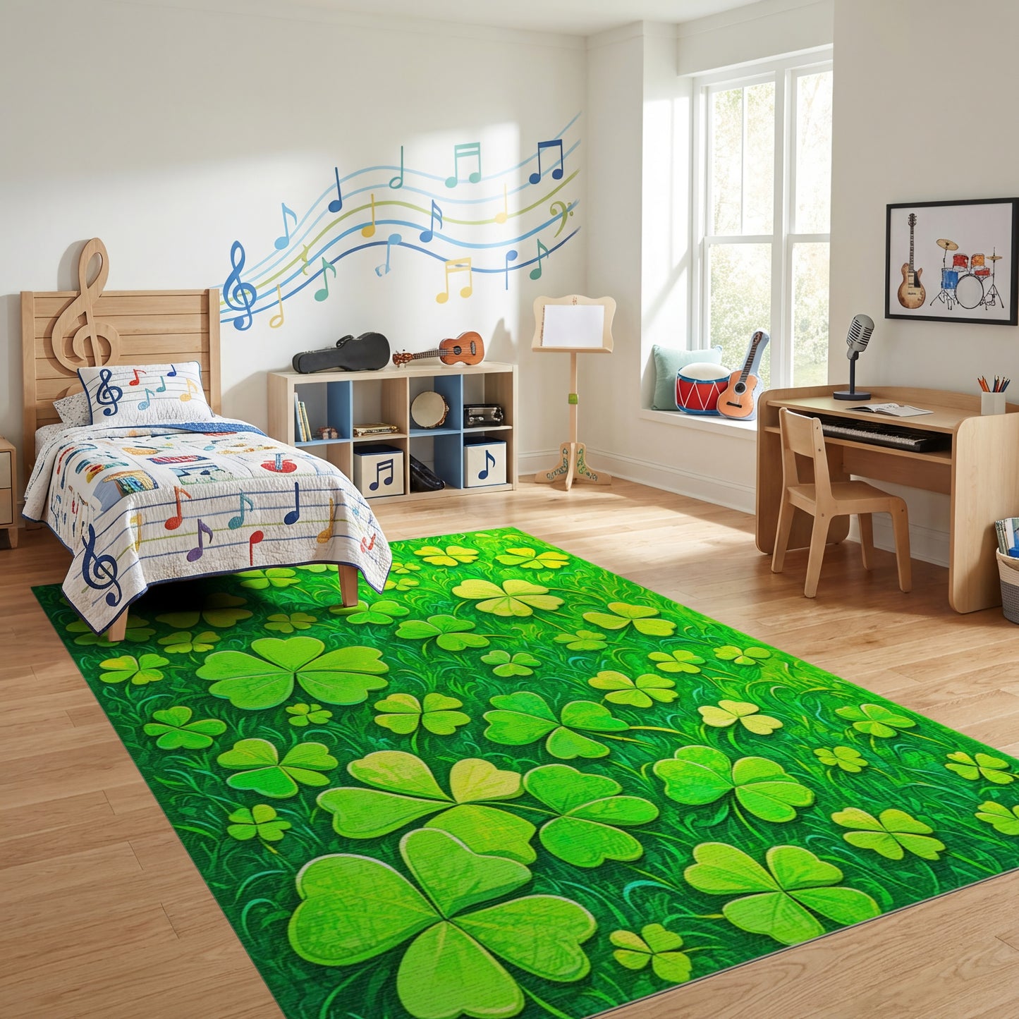 Vibrant Lush Four-Leaf Clover Grass Rug