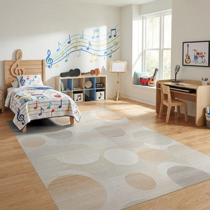 Modern Beige Gray Overlapping Circles Rug