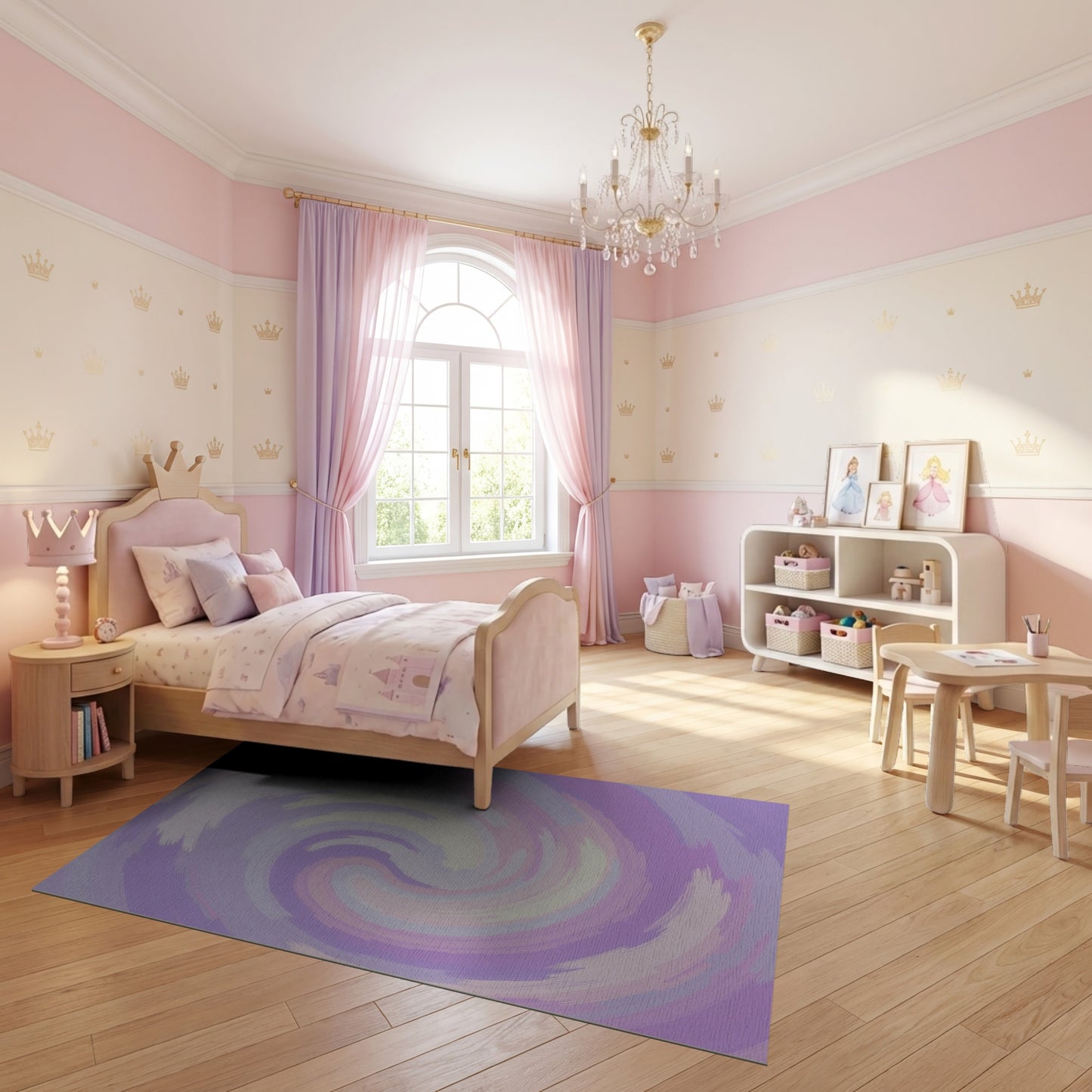 Swirling Purple Pink White Abstract Rug