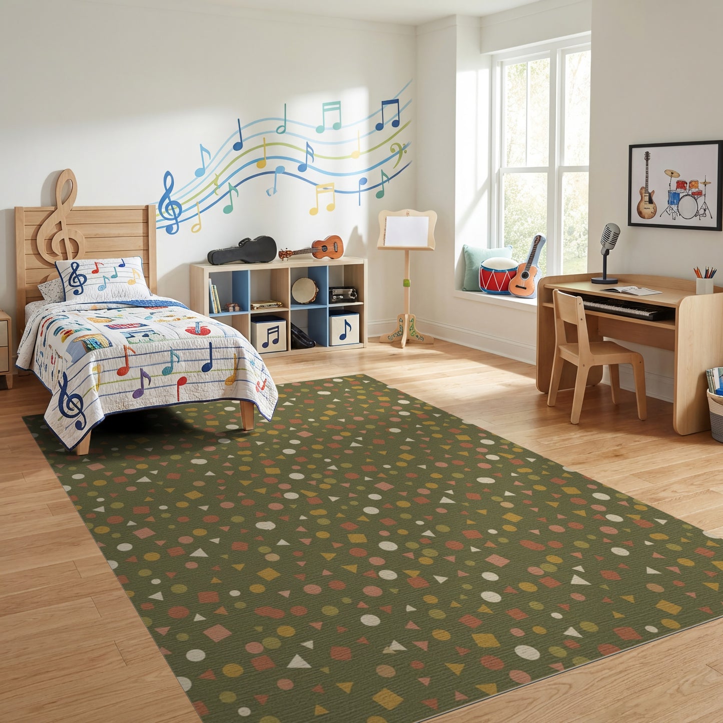 Scattered Earthy Geometric Shapes Rug