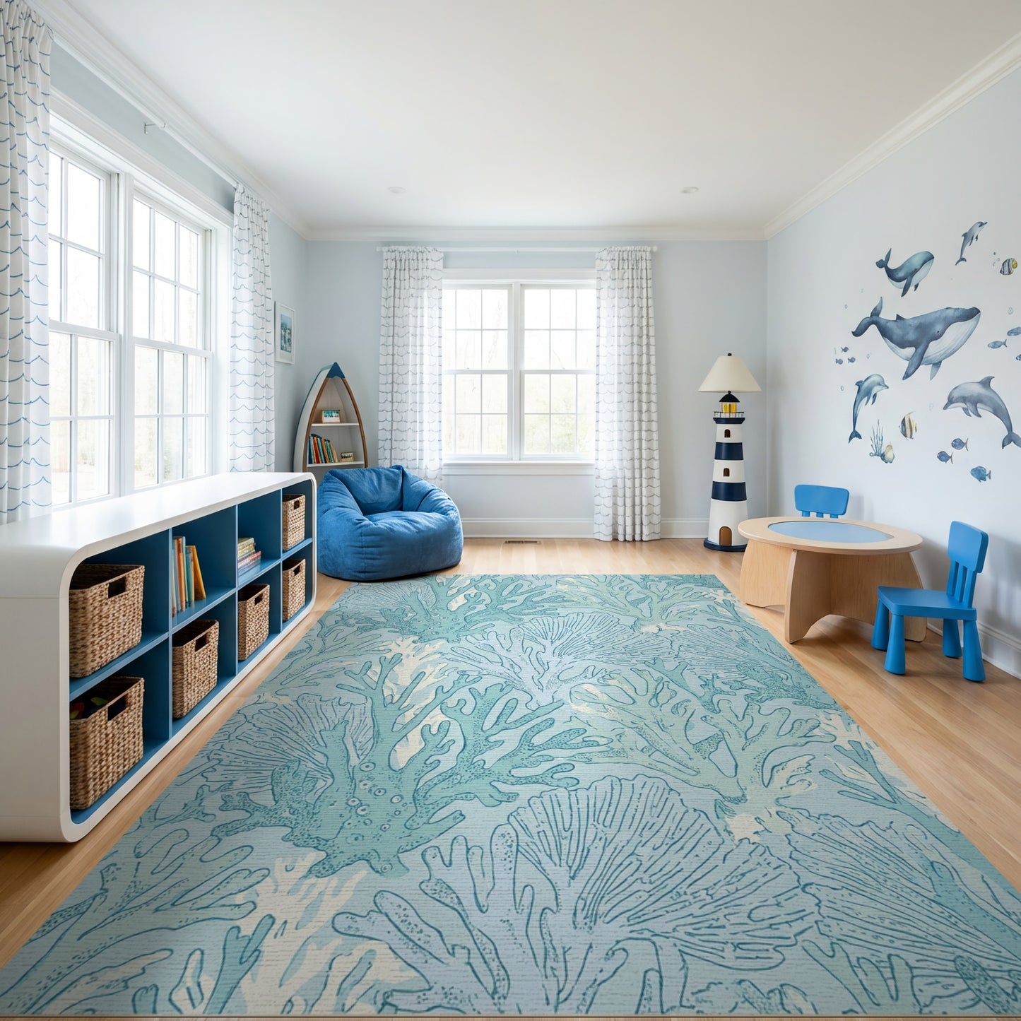 Aqua Coral Branching Organic Rug