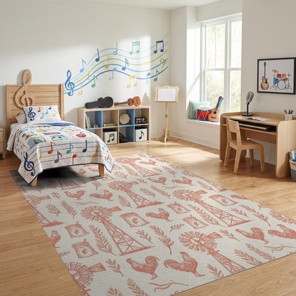 Rustic Windmill Rooster Wheat Farm Rug