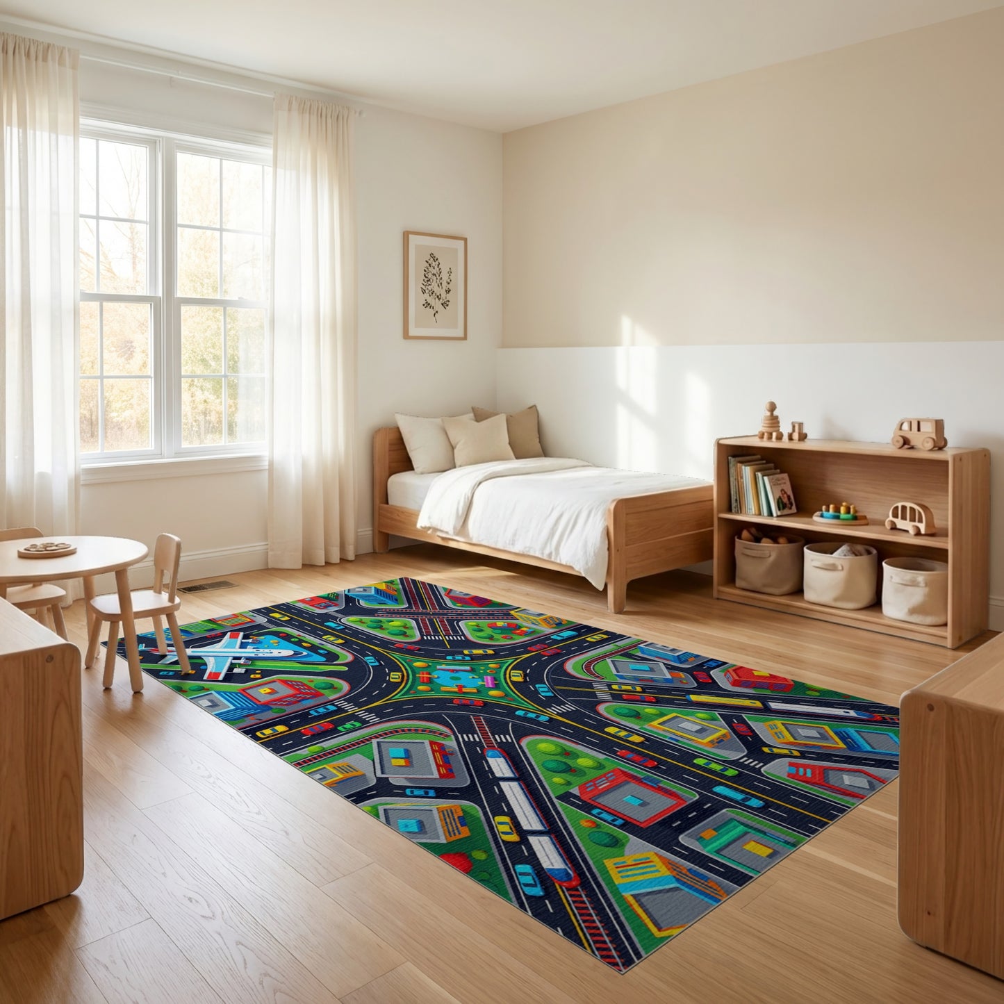 Vibrant Aerial City Traffic View Rug