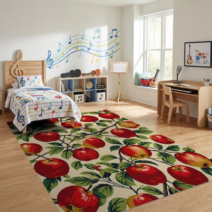 Vibrant Red Apples Leafy Branches Berries Rug