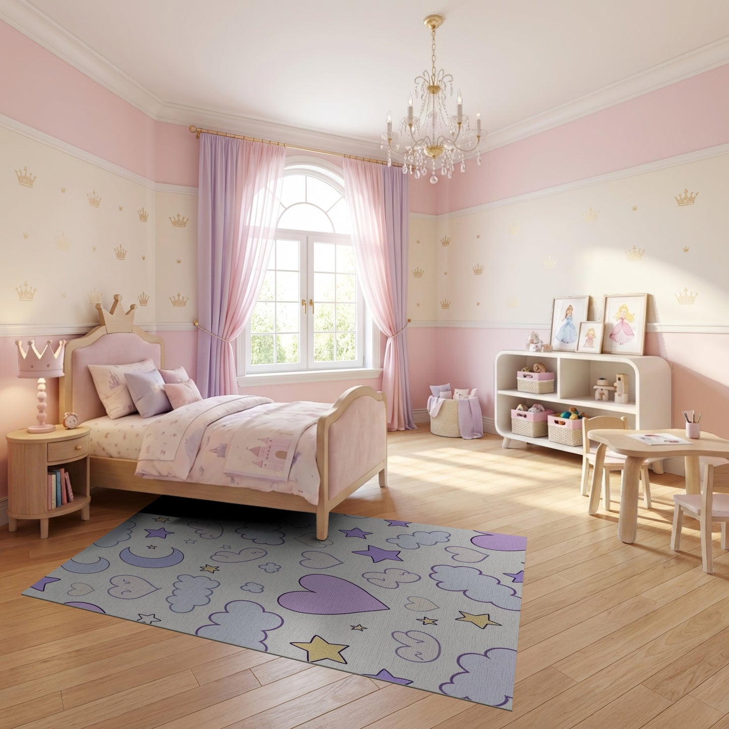 Whimsical Pastel Stars Moons Clouds Hearts Rug