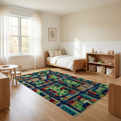 Vibrant Isometric City Neighborhood Rug