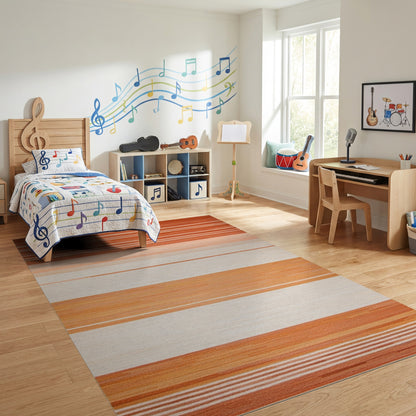Rust Pink Cream Gradient Striped Rug