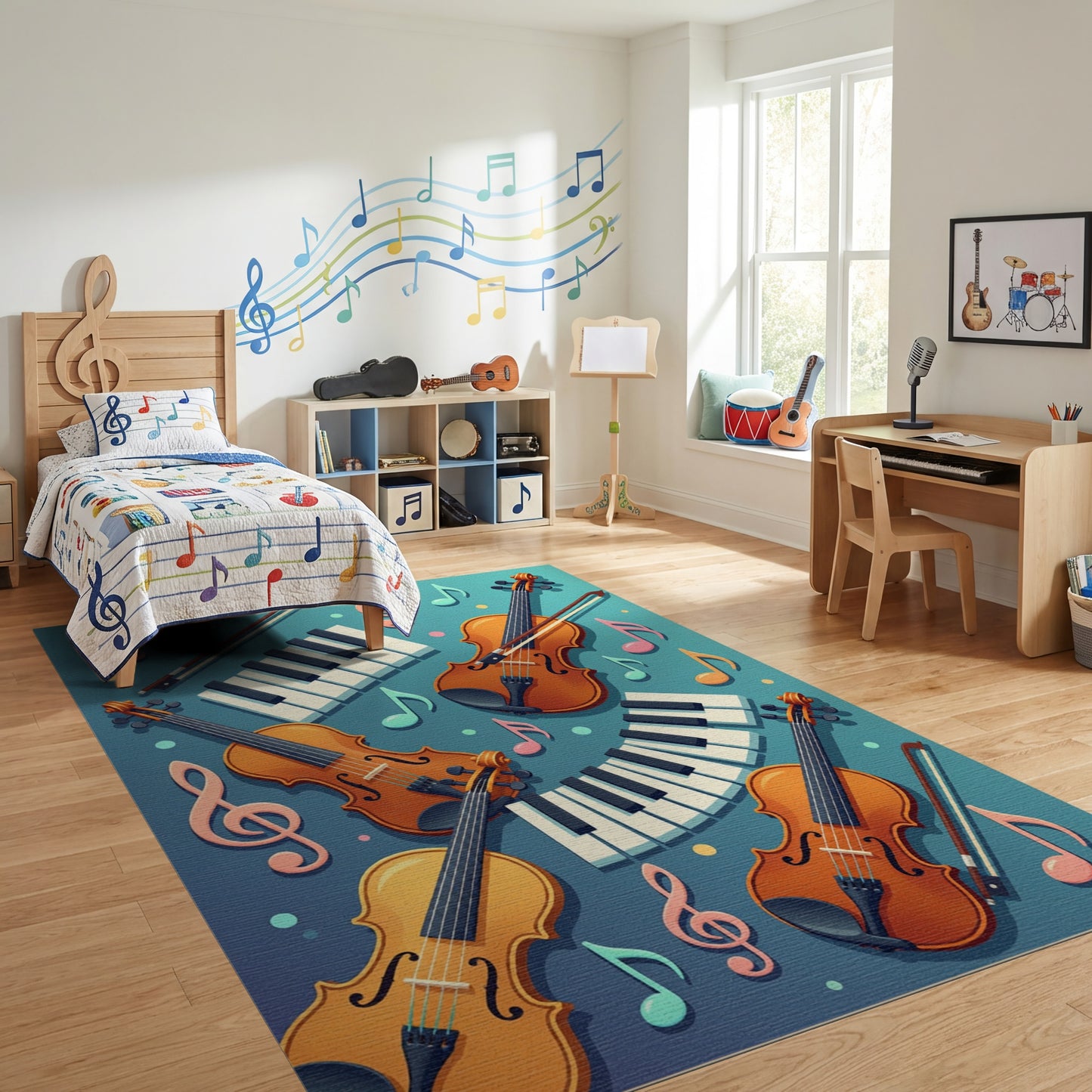 Whimsical Violin Piano Notes Rug