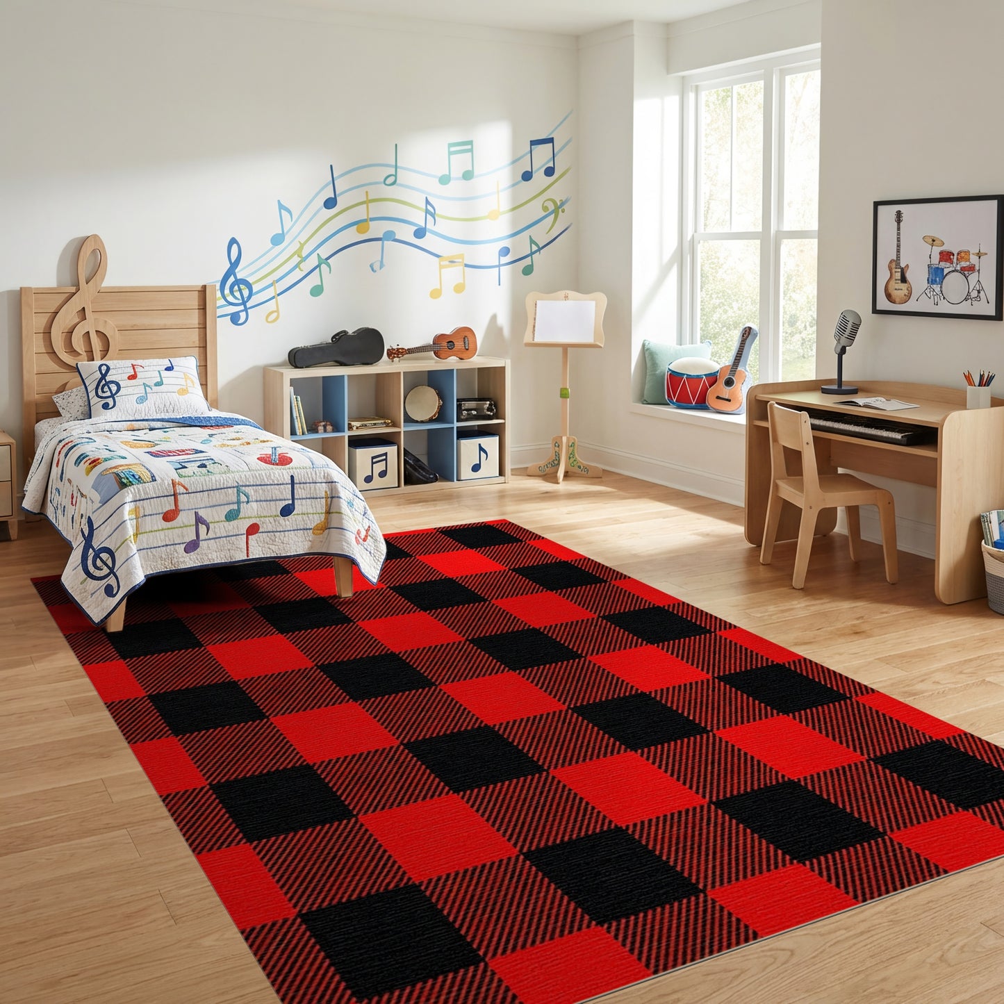 Classic Black Red Plaid Rug