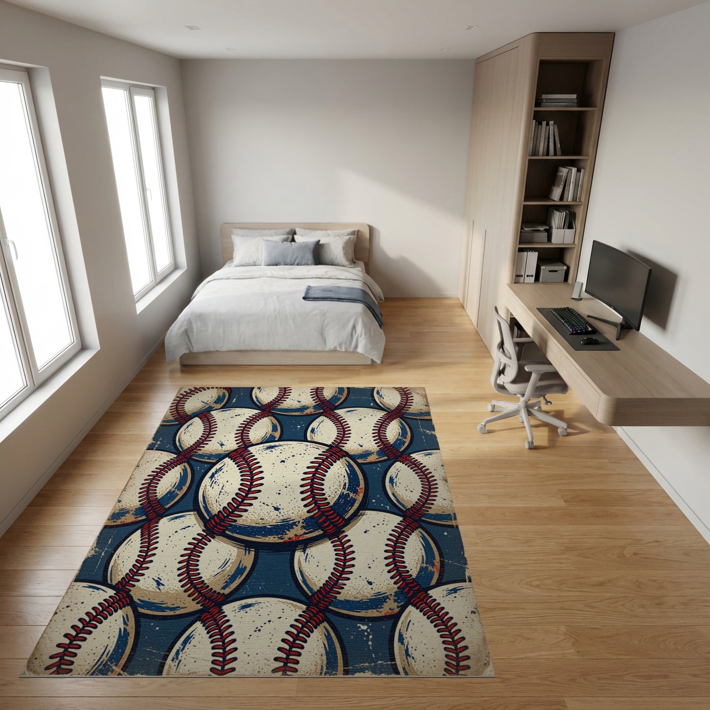 Vintage Distressed Baseball Navy Rug