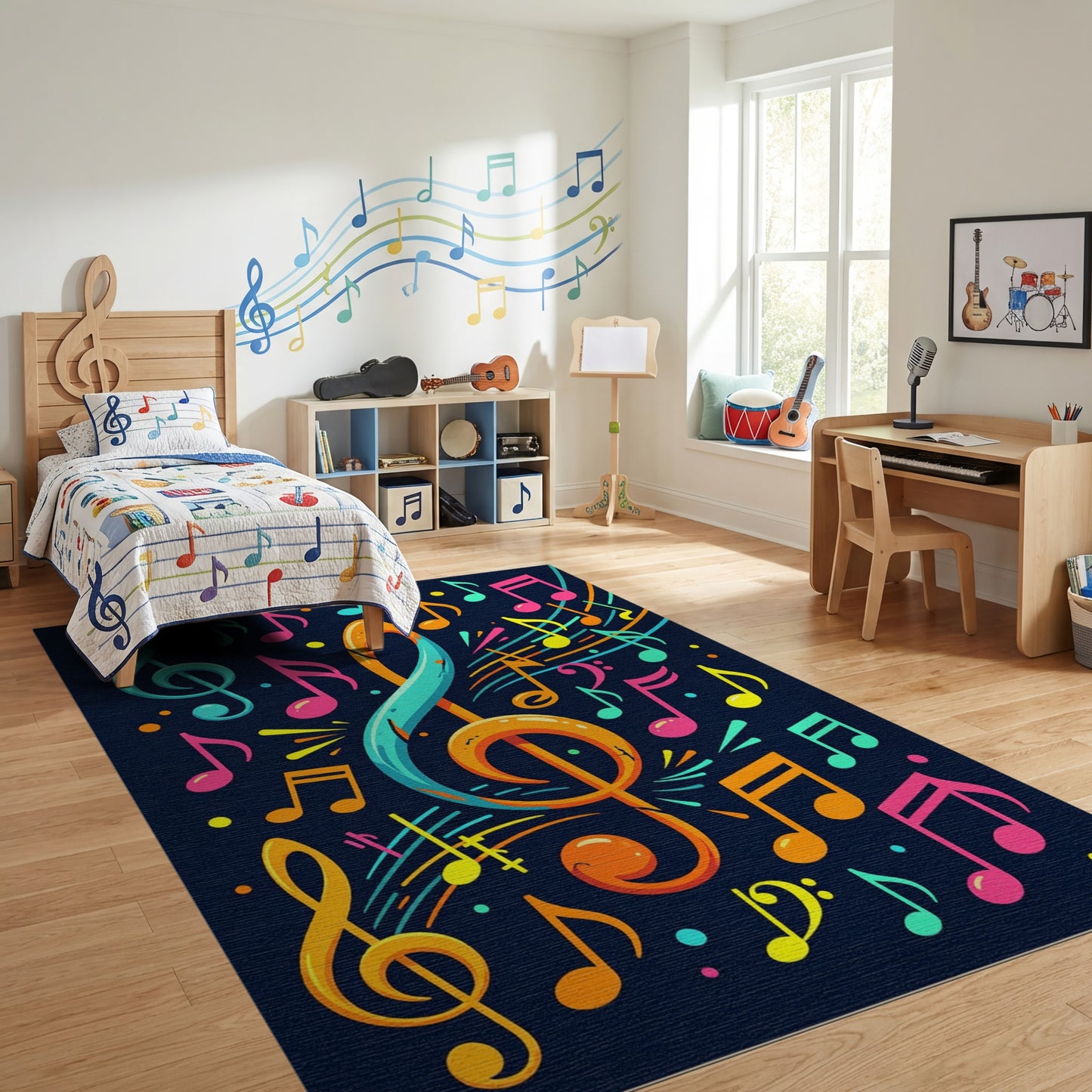 Vibrant Treble Clef Music Notes Rug