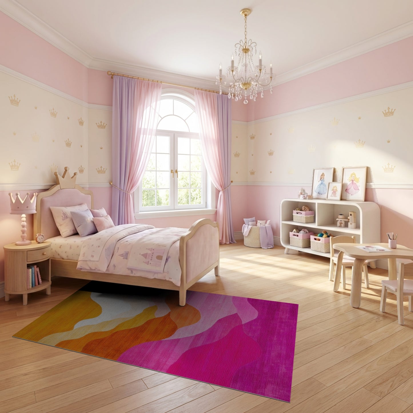 Modern Layered Wavy Orange Pink Rug