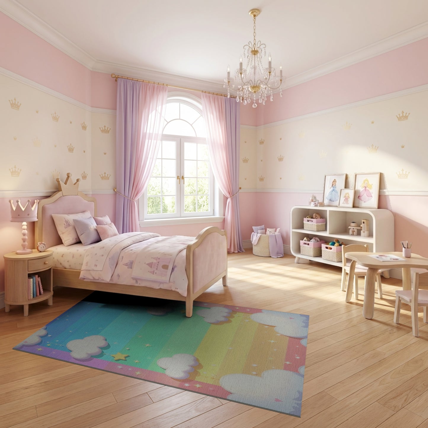 Dreamy Rainbow Fluffy Clouds Stars Rug