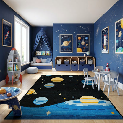 Cosmic Striped Planets Stars Rug