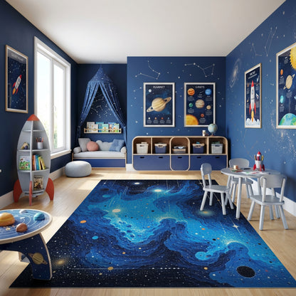 Deep Blue Cosmic Nebula Starry Rug