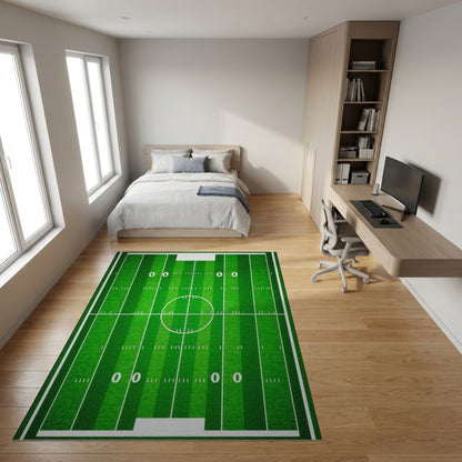 Vibrant Green Football Field Rug